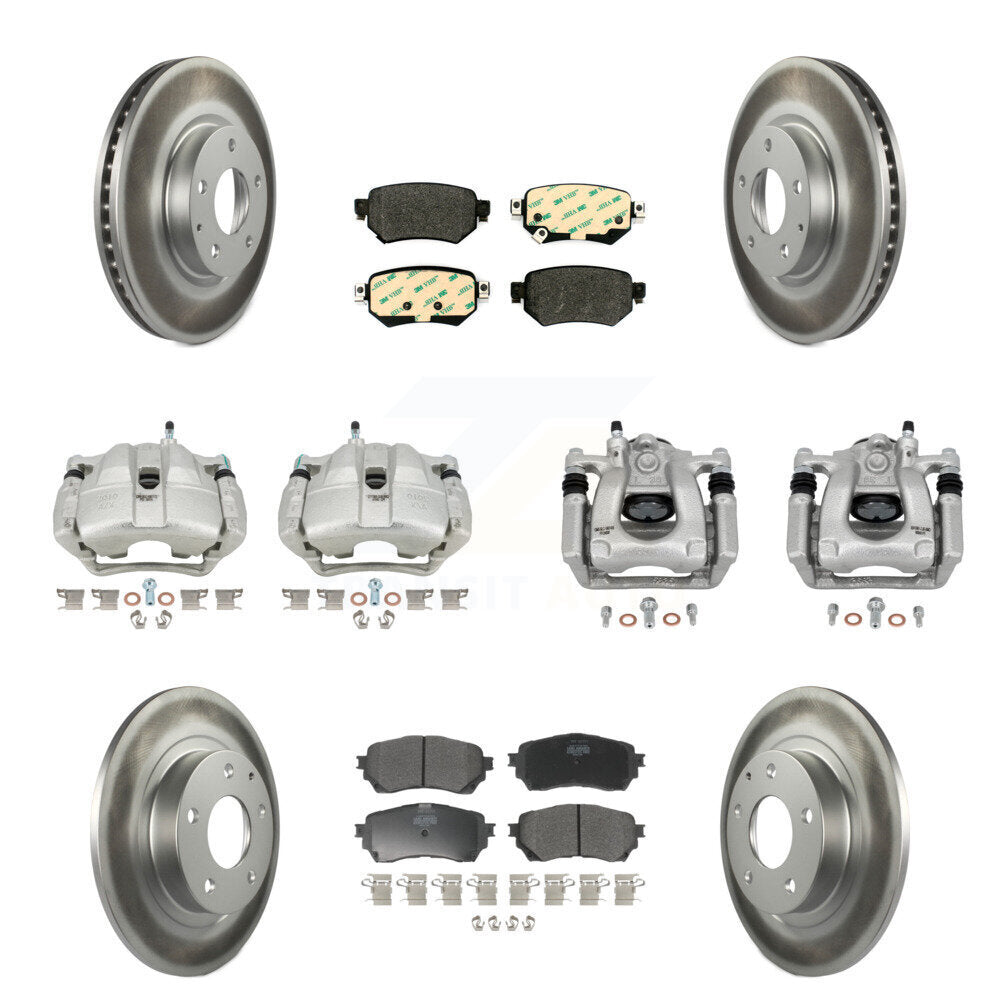 Front Rear Disc Brake Caliper Coated Rotors And Semi-Metallic Pad Kit (10Pc) For Mazda 6 KCG-101112P