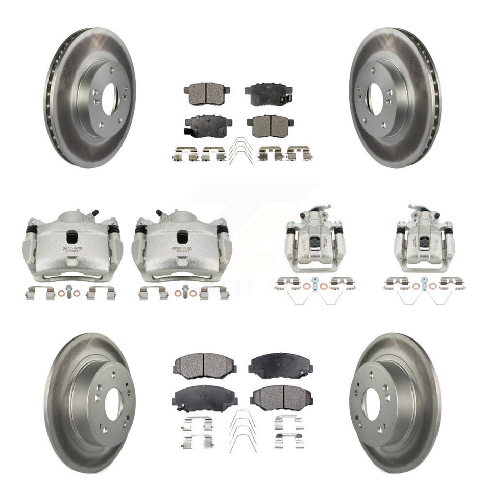 Front Rear Disc Brake Caliper Coated Rotors And Ceramic Pads Kit (10Pc) For Honda Accord KCG-101112T
