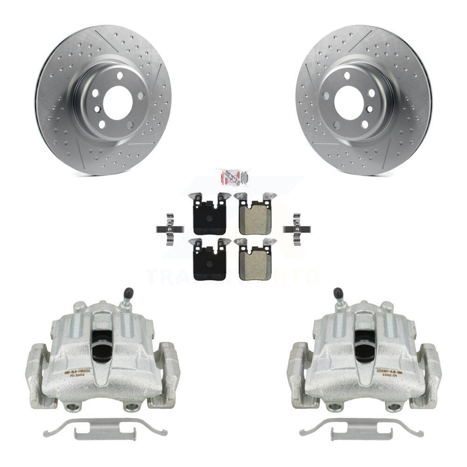 Rear Disc Brake Caliper Coated Rotors And Semi-Metallic Pads Kit For 2012 BMW 328i 2.0L With Blue Painted Calipers KCG-101113N by Transit Auto