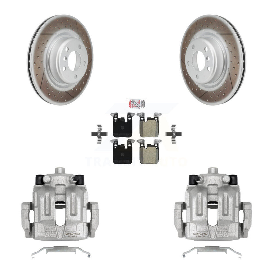 Rear Disc Brake Caliper Coated Rotors And Semi-Metallic Pads Kit For 2012 BMW 328i 2.0L With Blue Painted Calipers KCG-101113N