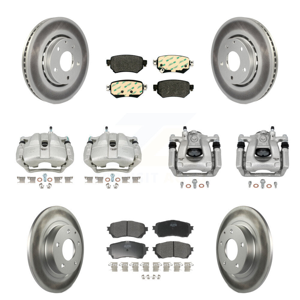 Front Rear Disc Brake Caliper Coated Rotors And Semi-Metallic Pad Kit (10Pc) For Mazda 6 KCG-101113P