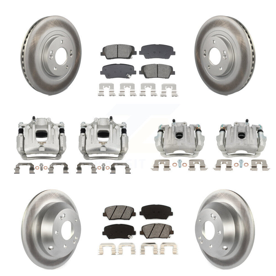 Front Rear Disc Brake Caliper Coated Rotors And Semi-Metallic Pads Kit (10Pc) For KCG-101118S