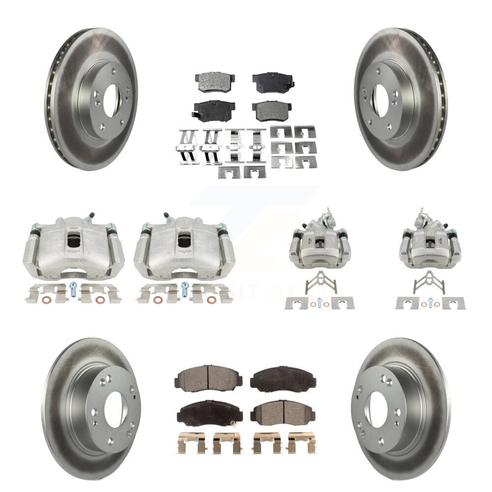 Front Rear Disc Brake Caliper Coated Rotors And Ceramic Pads Kit (10Pc) For Honda Accord KCG-101118T