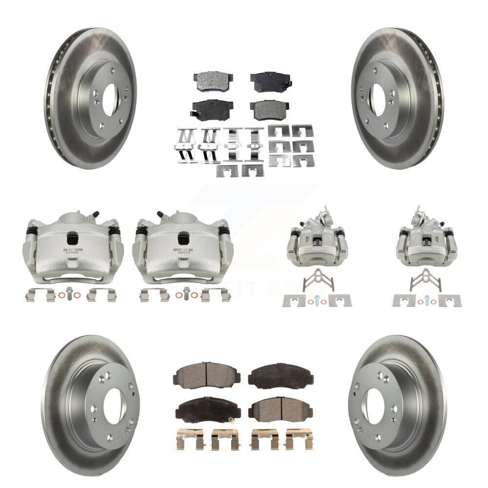 Front Rear Disc Brake Caliper Coated Rotors And Ceramic Pads Kit (10Pc) For Honda Accord KCG-101122T