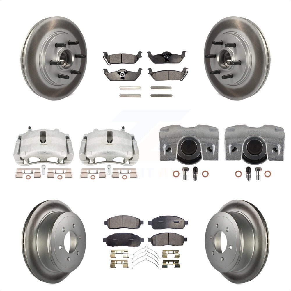 Front Rear Disc Brake Caliper Coated Rotors And Semi-Metallic Pads Kit (10Pc) For Ford F-150 Lincoln Mark LT RWD KCG-101126P by Transit Auto