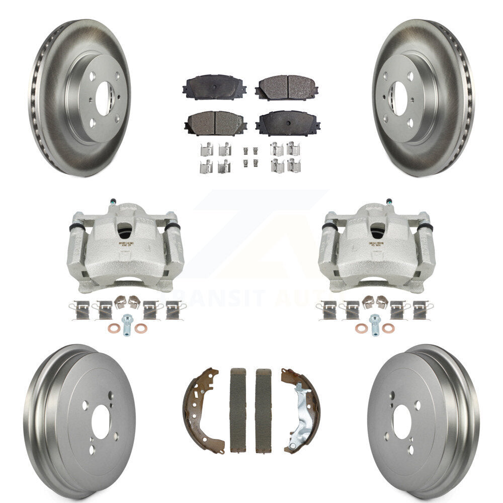 Front Rear Brake Caliper Coated Rotors Drum Semi-Metallic Pad Kit (8Pc) For Toyota Yaris KCG-101127P