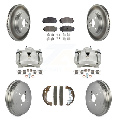 Front Rear Brake Caliper Coated Rotors Drum Semi-Metallic Pad Kit (8Pc) For Toyota Yaris KCG-101127P