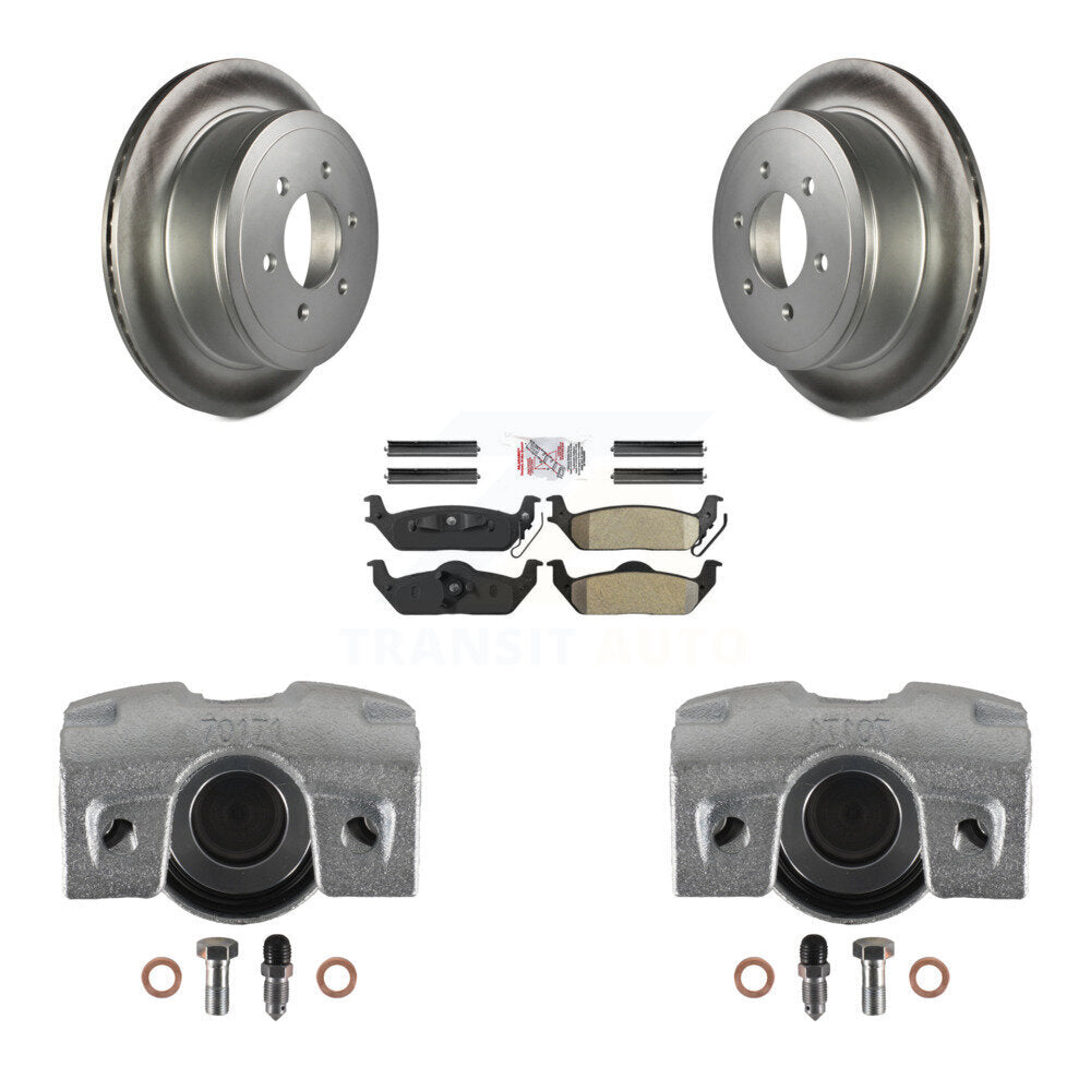 Rear Disc Brake Caliper Coated Rotors And Semi-Metallic Pads Kit For Ford F-150 Lincoln Mark LT KCG-101130N by Transit Auto