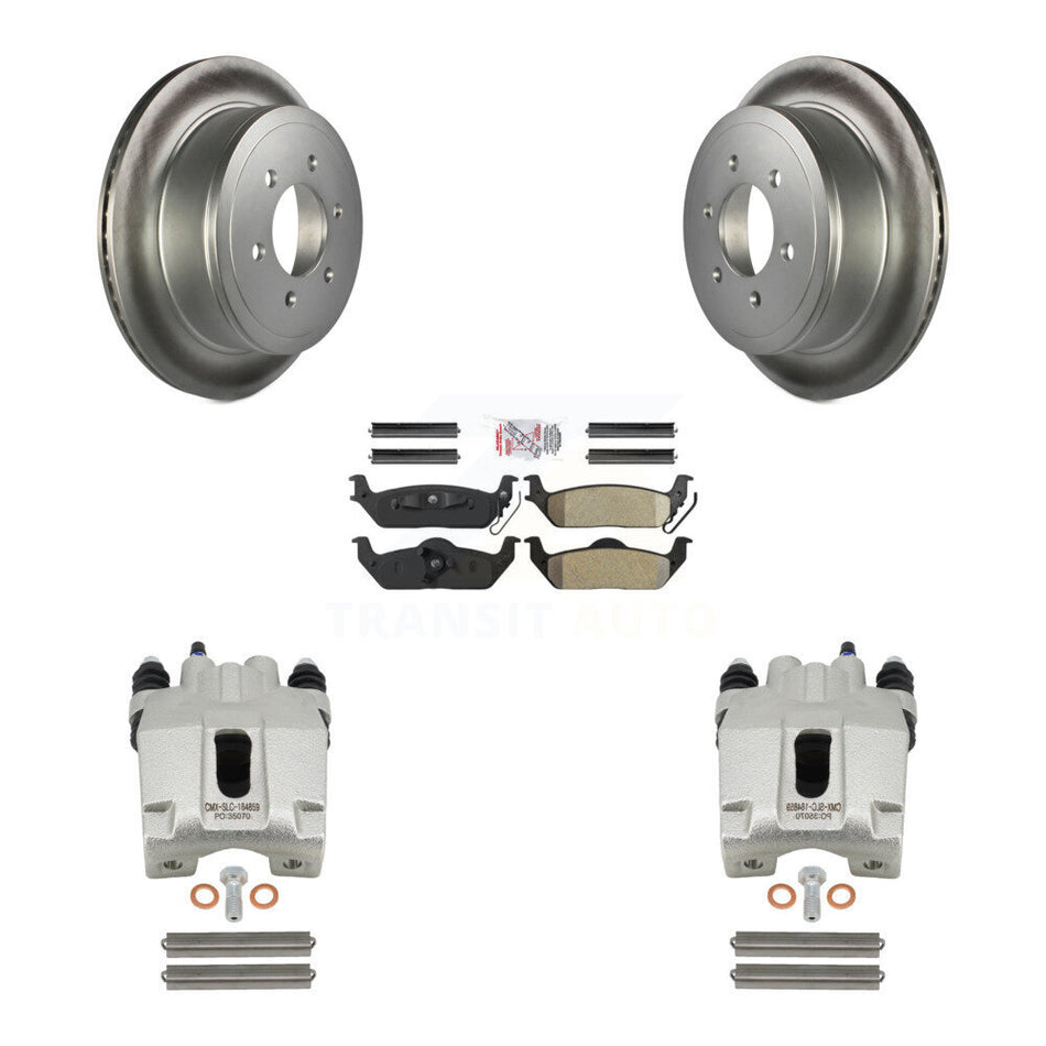 Rear Disc Brake Caliper Coated Rotors And Semi-Metallic Pads Kit For Ford F-150 Lincoln Mark LT KCG-101130N