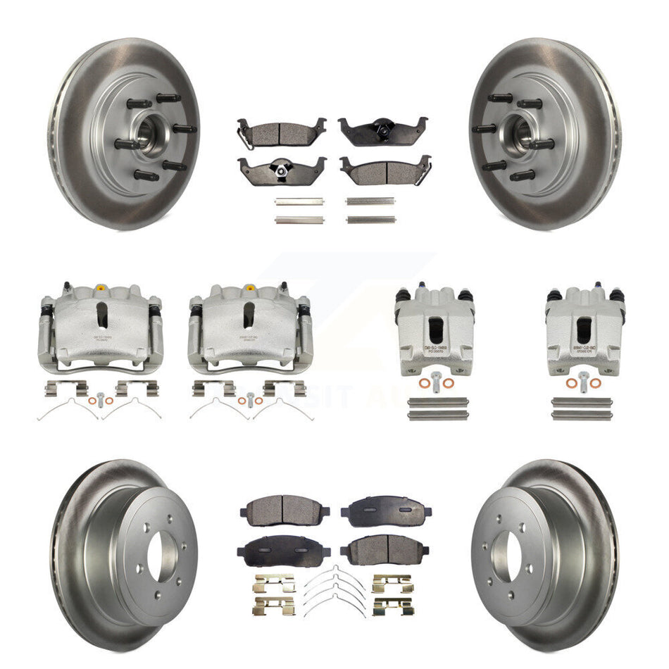 Front Rear Disc Brake Caliper Coated Rotors And Ceramic Pads Kit (10Pc) For Ford F-150 Lincoln Mark LT RWD KCG-101130T