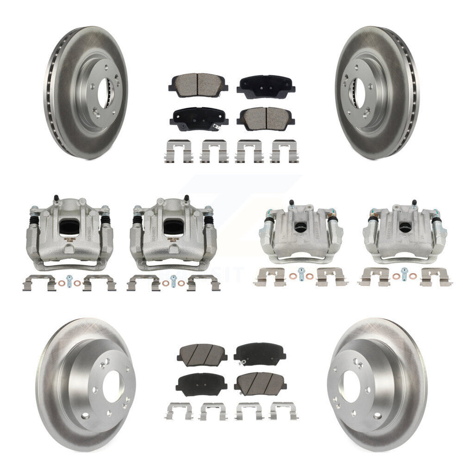 Front Rear Disc Brake Caliper Coat Rotor Ceramic Pad Kit (10Pc) For Hyundai Santa Fe Kia KCG-101131C