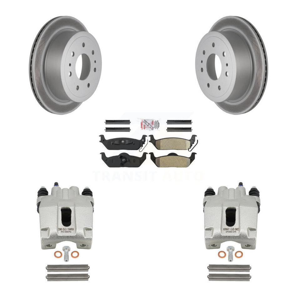 Rear Disc Brake Caliper Coated Rotors And Semi-Metallic Pads Kit For Ford F-150 Lincoln Mark LT KCG-101131N