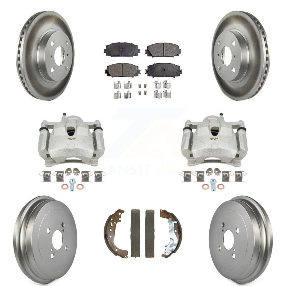 Front Rear Disc Brake Caliper Coated Rotors Drum Ceramic Pads Kit (8Pc) For Toyota Yaris KCG-101131T