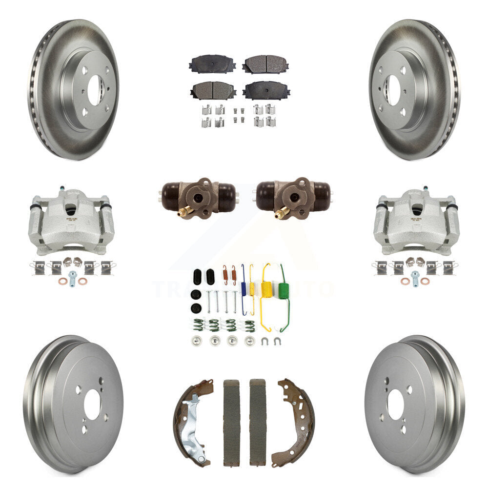 Front Rear Disc Brake Caliper Coated Rotor Drum Ceramic Pad Shoe Cylinder Kit (11Pc) For KCG-101132T