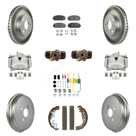 Front Rear Disc Brake Caliper Coated Rotor Drum Ceramic Pad Shoe Cylinder Kit (11Pc) For KCG-101132T