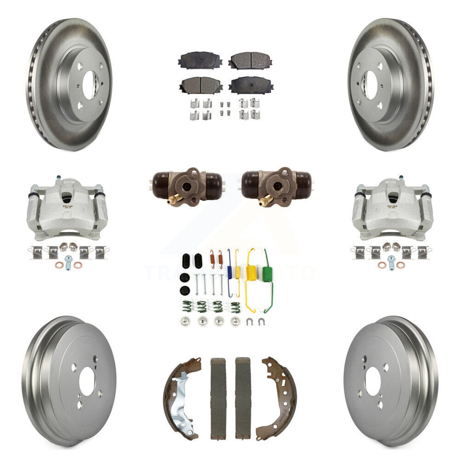 Front Rear Disc Brake Caliper Coated Rotor Drum Ceramic Pad Shoe Cylinder Kit (11Pc) For KCG-101132T