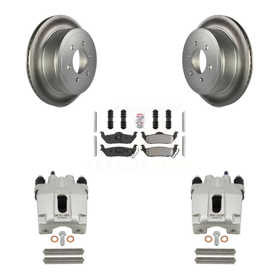 Rear Disc Brake Caliper Coated Rotors And Semi-Metallic Pads Kit For Ford F-150 Lincoln Mark LT KCG-101133N
