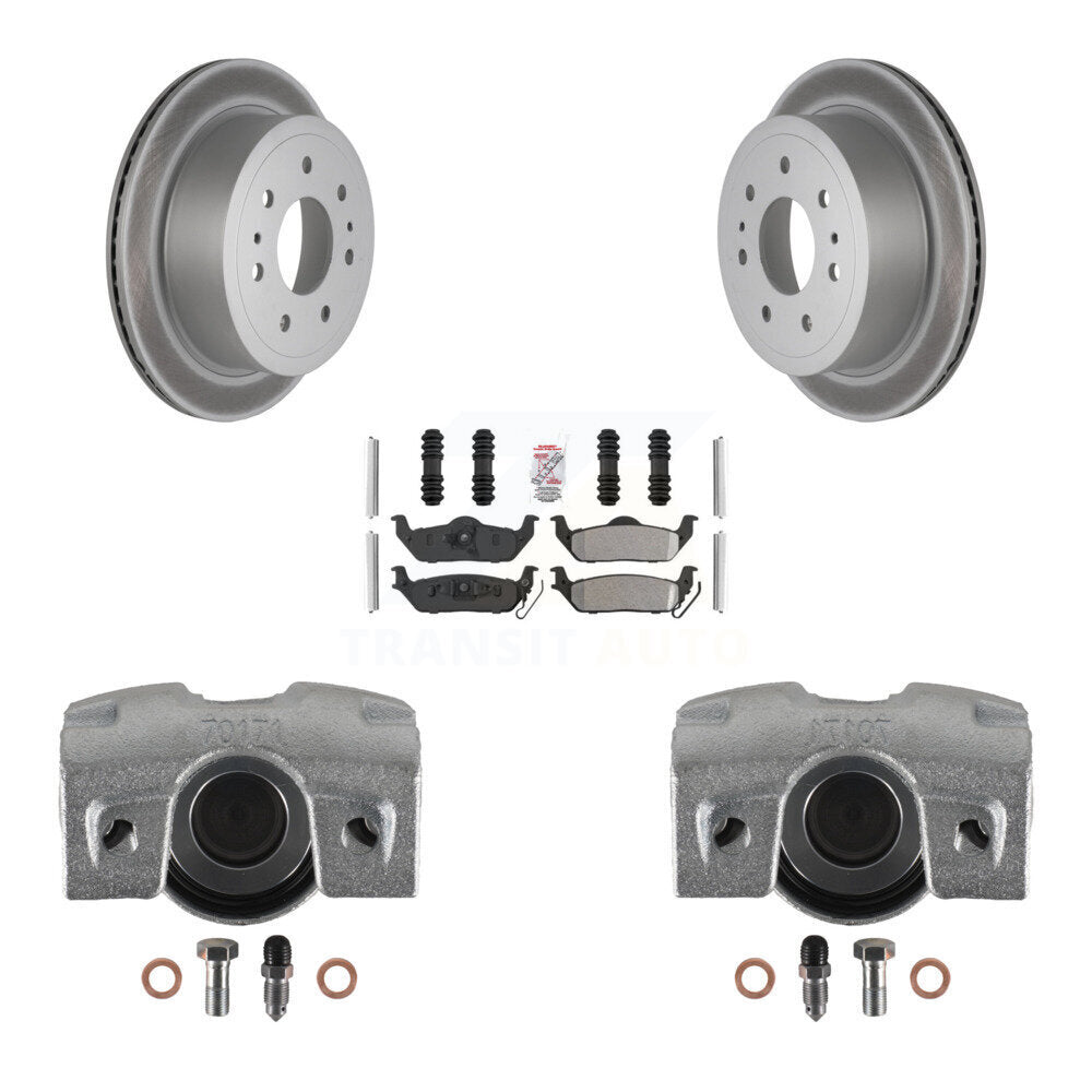 Rear Disc Brake Caliper Coated Rotors And Semi-Metallic Pads Kit For Ford F-150 Lincoln Mark LT KCG-101134N by Transit Auto