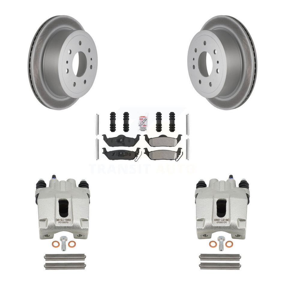 Rear Disc Brake Caliper Coated Rotors And Semi-Metallic Pads Kit For Ford F-150 Lincoln Mark LT KCG-101134N