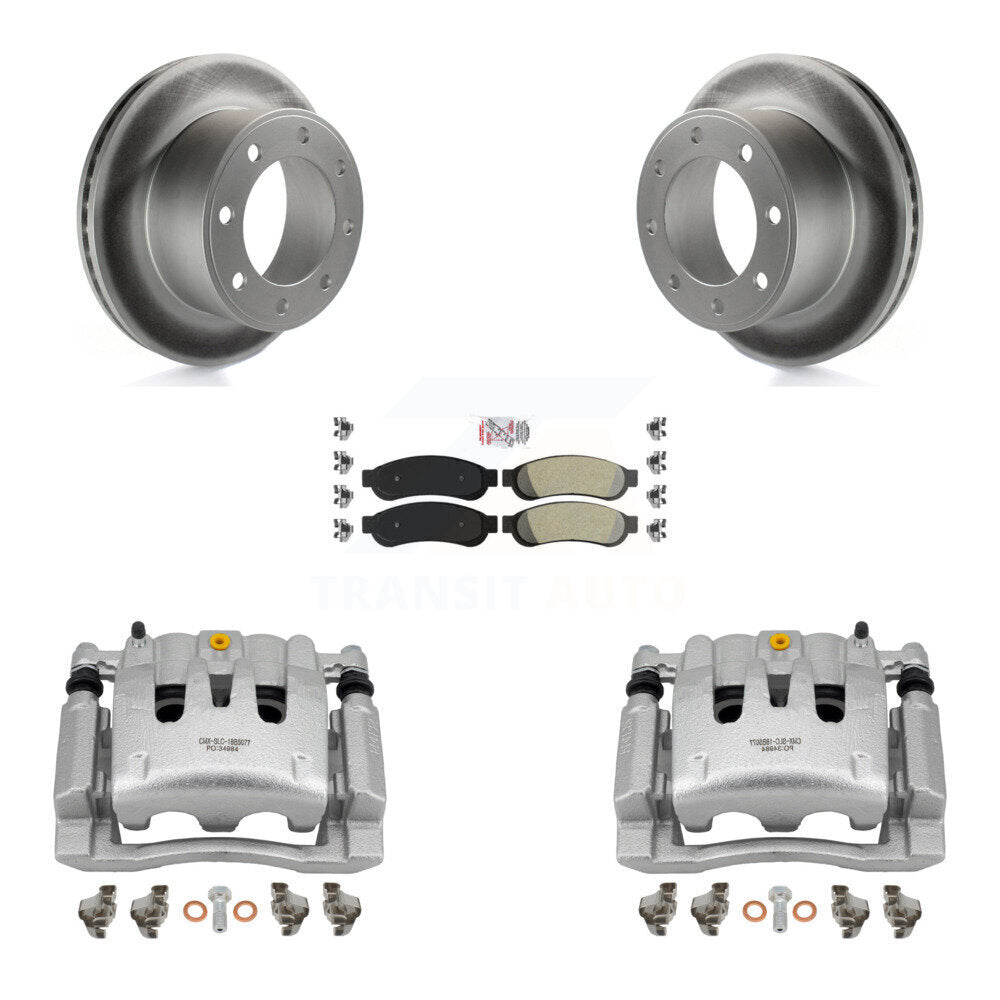 Rear Disc Brake Caliper Coat Rotor Semi-Metallic Pad Kit For Ford F-250 Super Duty F-350 KCG-101141N