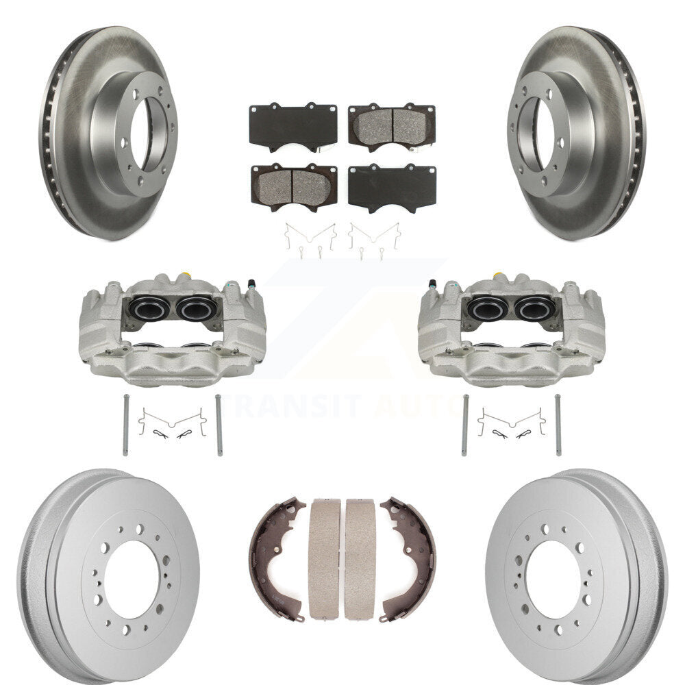 Front Rear Brake Caliper Coated Rotor Drum Semi-Metallic Pad Kit (8Pc) For Toyota Tacoma KCG-101142S