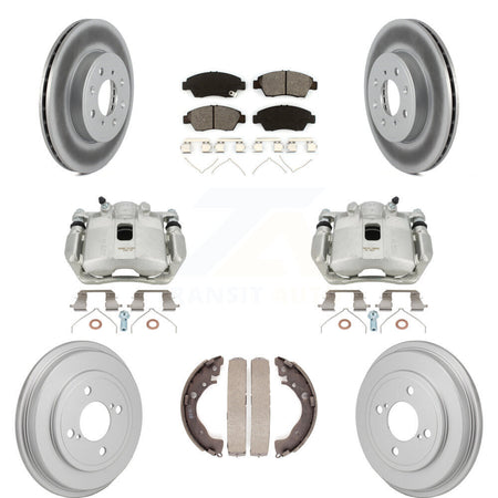 Front Rear Brake Caliper Coat Rotor Drum Semi-Metallic Pad Kit (8Pc) For 15-20 Honda Fit KCG-101143S