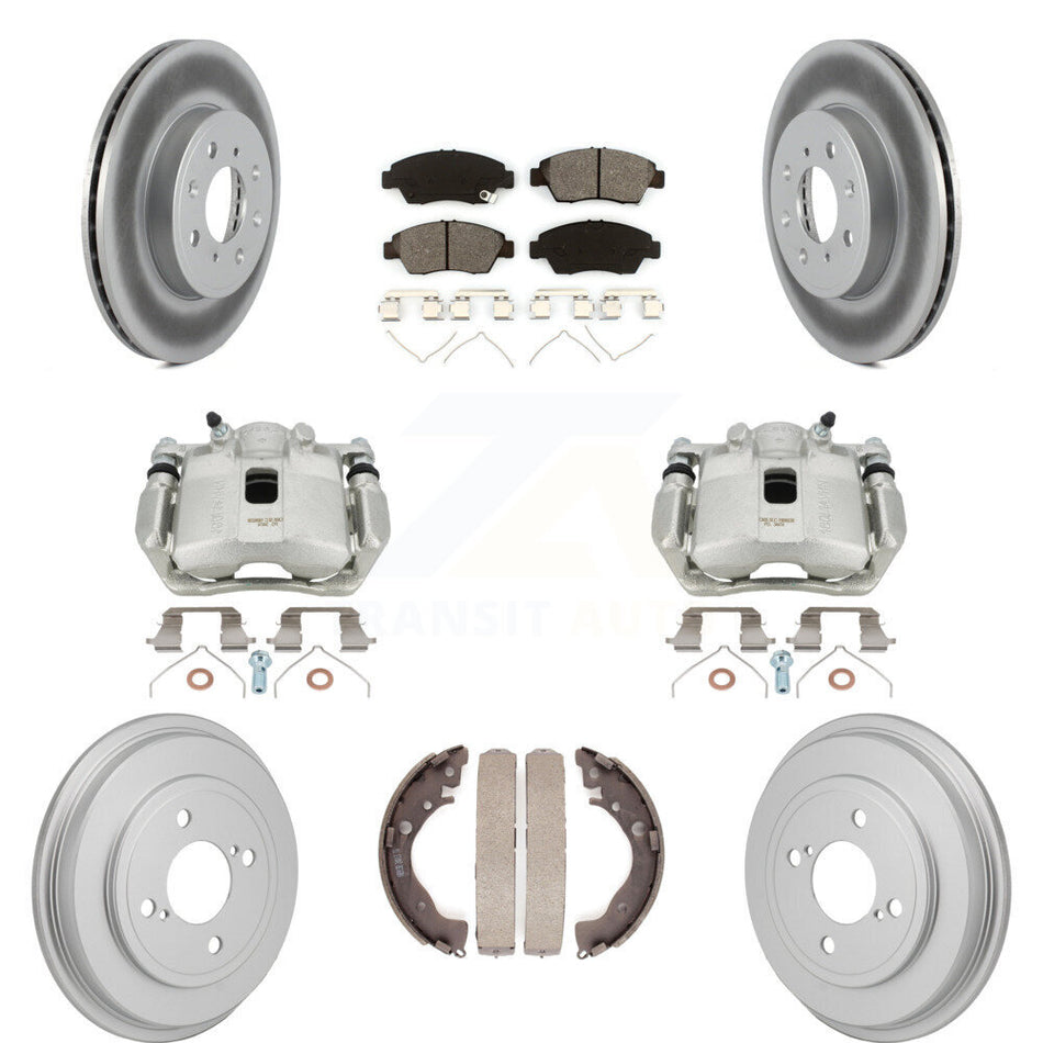 Front Rear Brake Caliper Coat Rotor Drum Semi-Metallic Pad Kit (8Pc) For 15-20 Honda Fit KCG-101143S