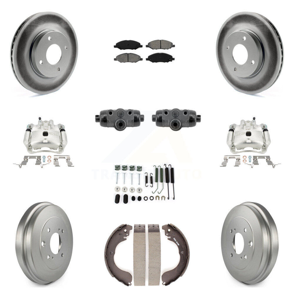 Front Rear Brake Caliper Coat Rotor Drum Semi-Metallic Pad Shoe Cylinder Hardware Kit (11Pc) For KCG