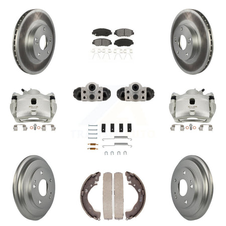 Front Rear Brake Caliper Coat Rotor Drum Semi-Metallic Pad Shoe Cylinder Hardware Kit (11Pc) For KCG