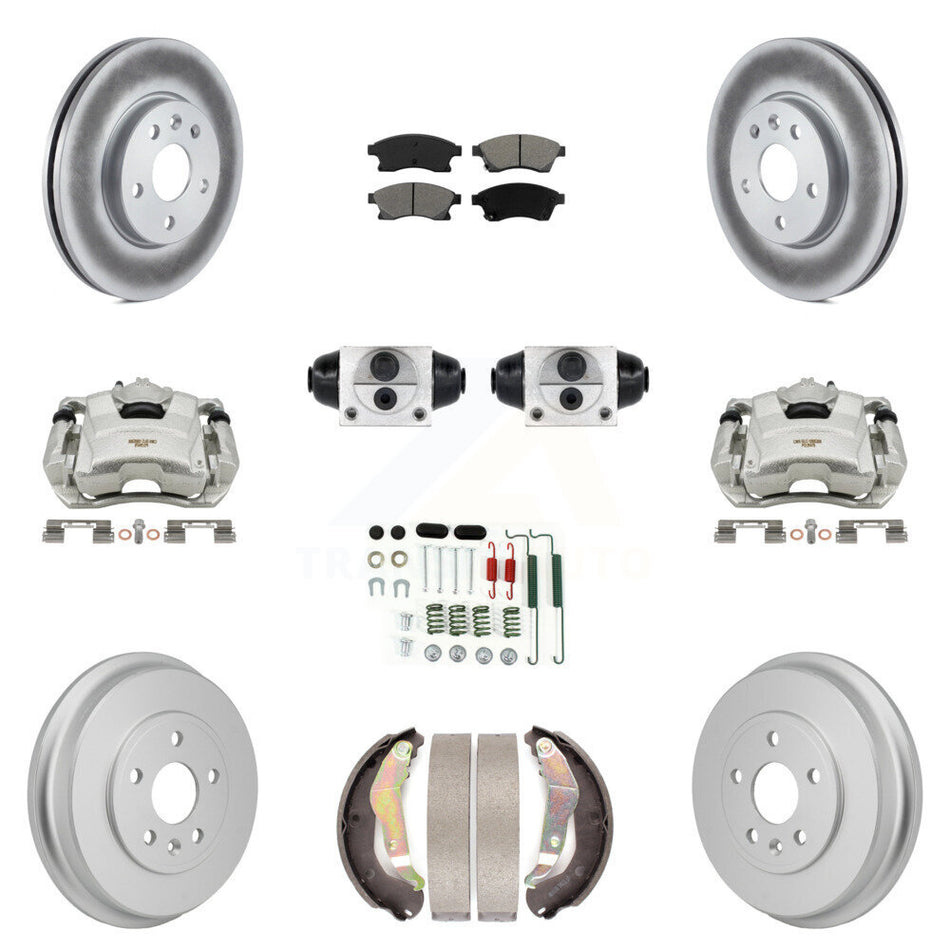 Front Rear Brake Caliper Coat Rotor Drum Semi-Metallic Pad Shoe Cylinder Hardware Kit (11Pc) For KCG