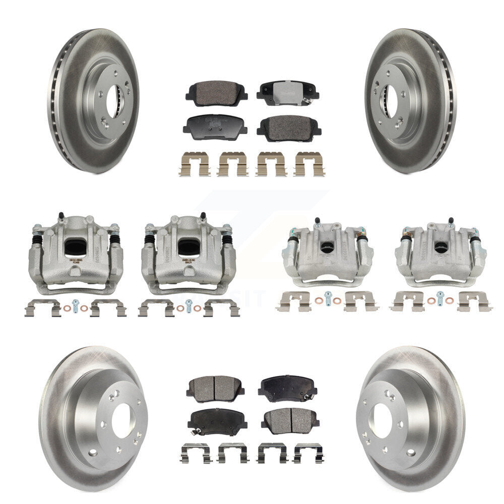 Front Rear Disc Brake Caliper Coat Rotor Ceramic Pad Kit (10Pc) For Hyundai Santa Fe Kia KCG-101151T