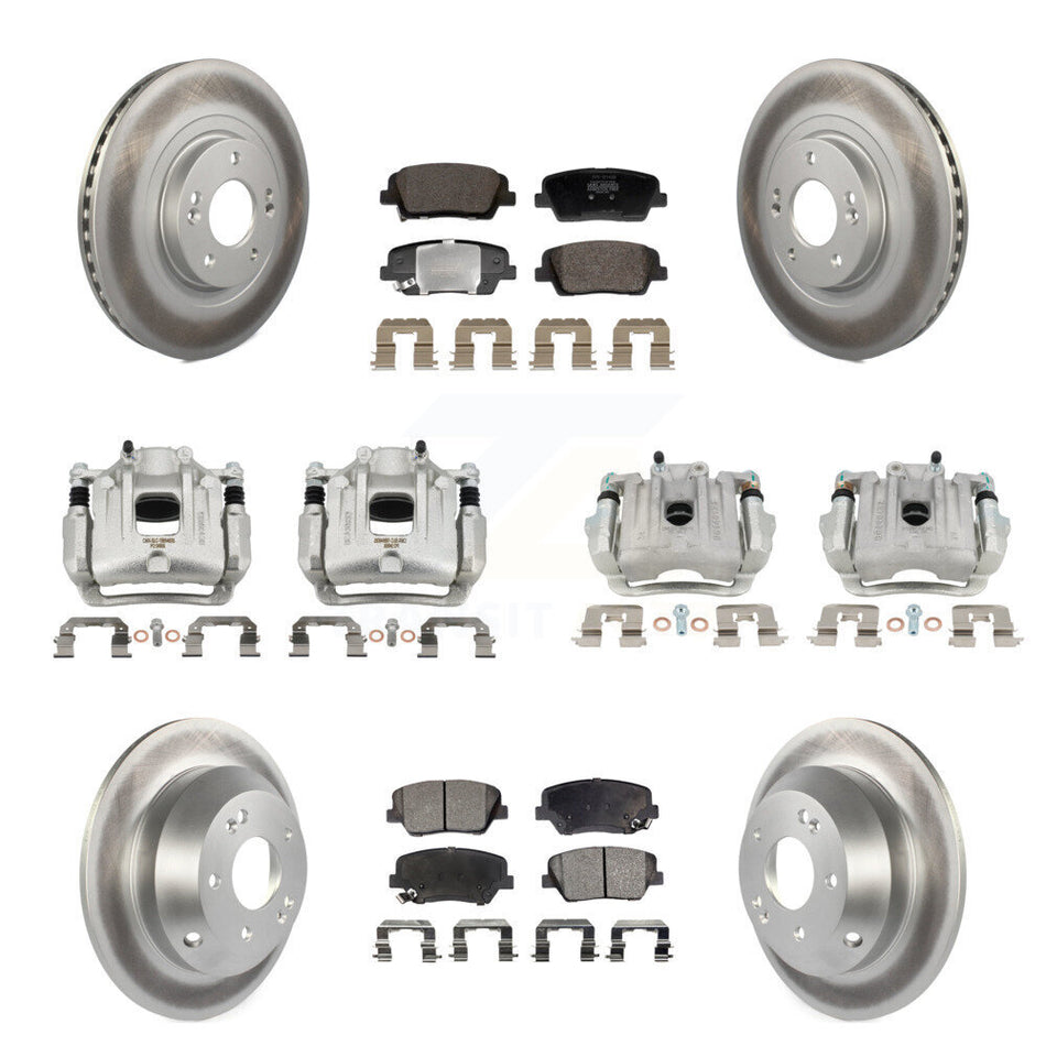 Front Rear Disc Brake Caliper Coated Rotors And Semi-Metallic Pads Kit (10Pc) For KCG-101152P