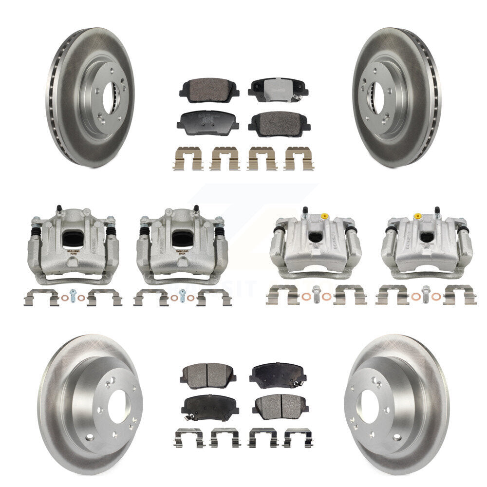 Front Rear Disc Brake Caliper Coat Rotor Ceramic Pad Kit (10Pc) For Hyundai Santa Fe Kia KCG-101152T