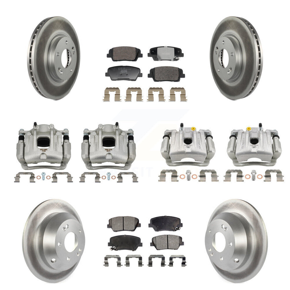 Front Rear Disc Brake Caliper Coat Rotor Ceramic Pad Kit (10Pc) For Hyundai Santa Fe Kia KCG-101152T