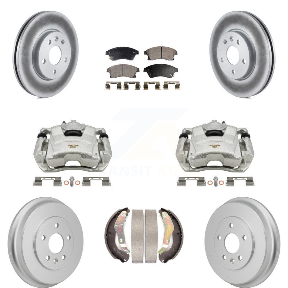 Front Rear Brake Caliper Coat Rotor Drum Semi-Metallic Pad Kit (8Pc) For Chevrolet Sonic KCG-101173P
