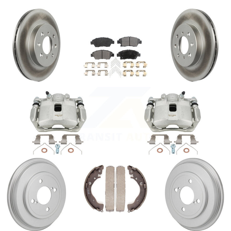 Front Rear Disc Brake Caliper Coated Rotors Drums Ceramic Pads Kit (8Pc) For Honda Fit KCG-101176T