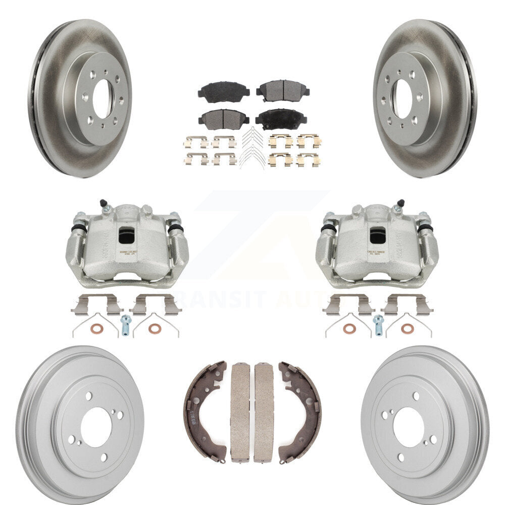 Front Rear Disc Brake Caliper Coat Rotors Drum Semi-Metallic Pad Kit (8Pc) For Honda Fit KCG-101177P