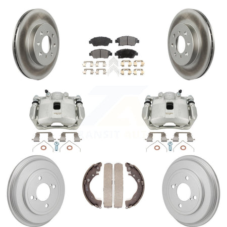 Front Rear Disc Brake Caliper Coat Rotors Drum Semi-Metallic Pad Kit (8Pc) For Honda Fit KCG-101177P
