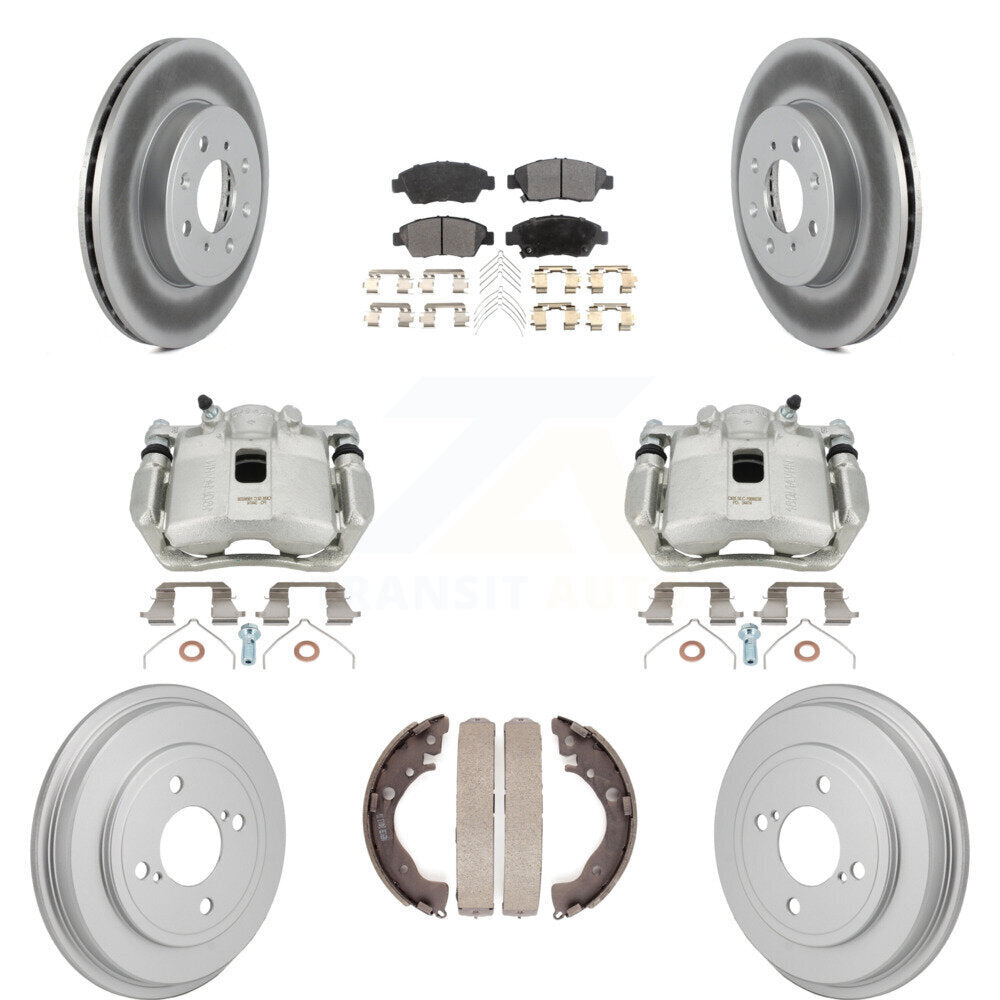 Front Rear Brake Caliper Coat Rotor Drum Semi-Metallic Pad Kit (8Pc) For 15-20 Honda Fit KCG-101178P