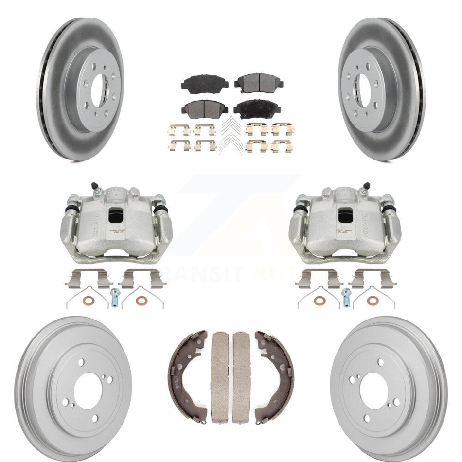 Front Rear Brake Caliper Coat Rotor Drum Semi-Metallic Pad Kit (8Pc) For 15-20 Honda Fit KCG-101178P