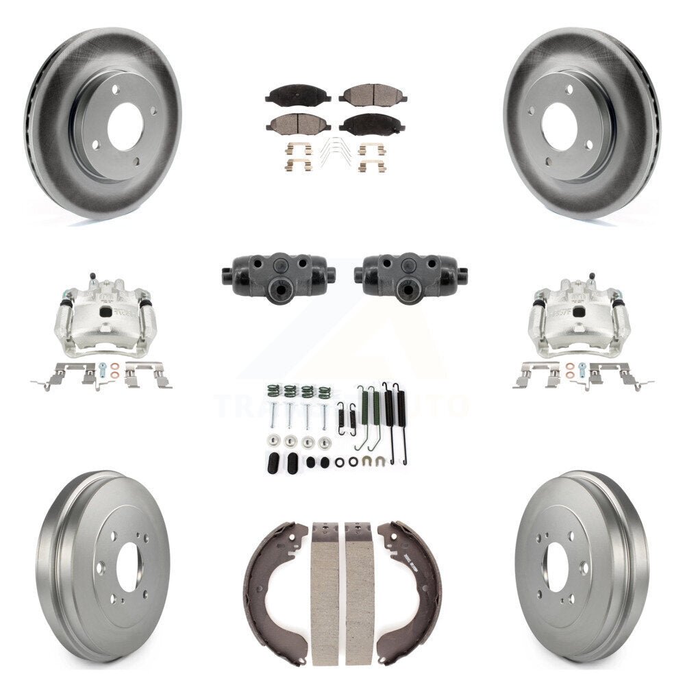 Front Rear Brake Caliper Coat Rotor Drum Semi-Metallic Pad Shoe Cylinder Hardware Kit (11Pc) For KCG