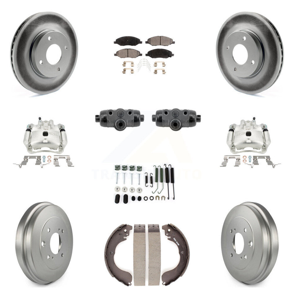 Front Rear Brake Caliper Coat Rotor Drum Semi-Metallic Pad Shoe Cylinder Hardware Kit (11Pc) For KCG