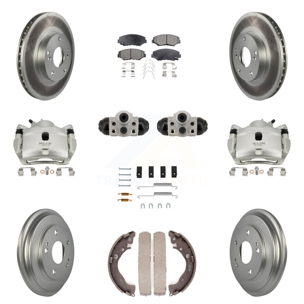 Front Rear Brake Caliper Coat Rotor Drum Semi-Metallic Pad Shoe Cylinder Hardware Kit (11Pc) For KCG