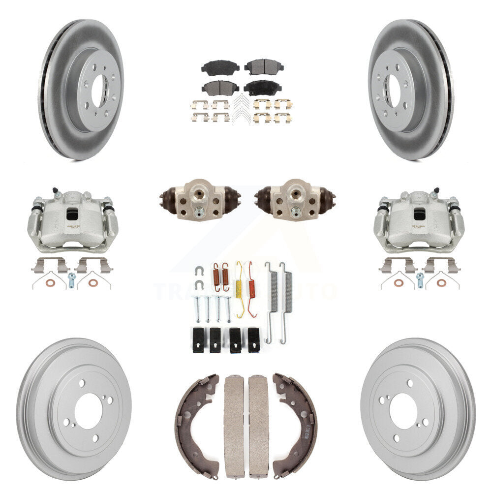 Front Rear Brake Caliper Coat Rotor Drum Semi-Metallic Pad Shoe Cylinder Hardware Kit (11Pc) For KCG