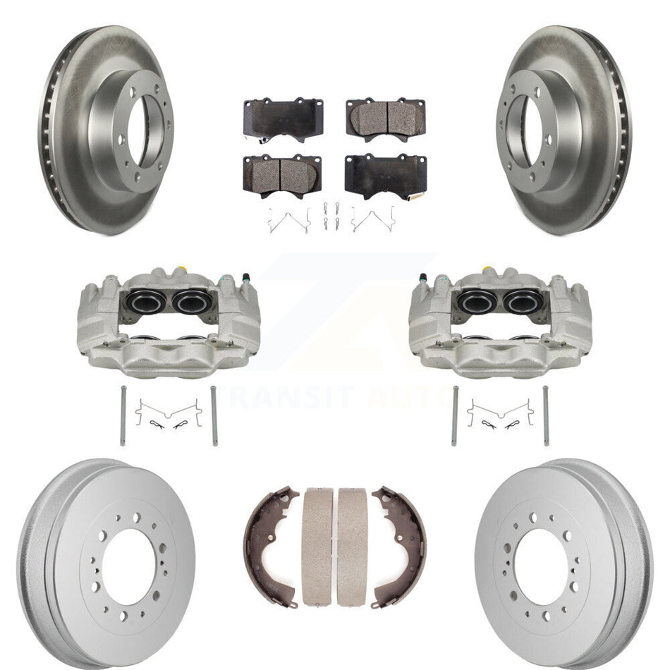 Front Rear Disc Brake Caliper Coated Rotors Drum Ceramic Pad Kit (8Pc) For Toyota Tacoma KCG-101181T
