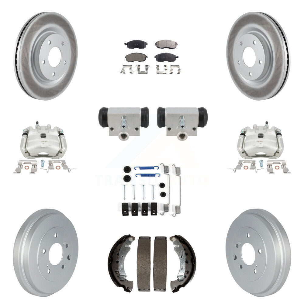 Front Rear Brake Caliper Coat Rotor Drum Semi-Metallic Pad Shoe Cylinder Hardware Kit (11Pc) For KCG