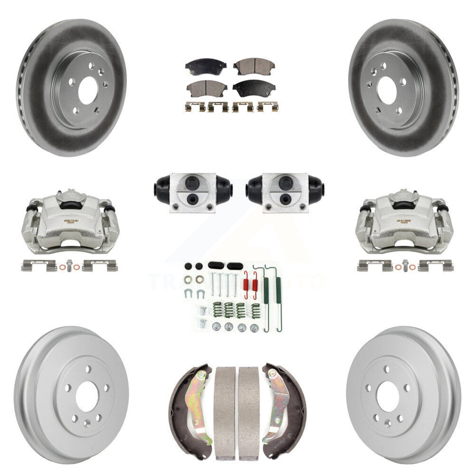 Front Rear Brake Caliper Coat Rotor Drum Semi-Metallic Pad Shoe Cylinder Hardware Kit (11Pc) For KCG