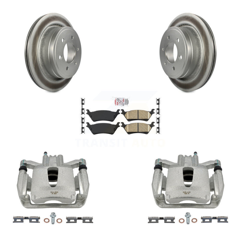 Rear Disc Brake Caliper Coated Rotors And Ceramic Pads Kit For Ford F-150 KCG-101221N