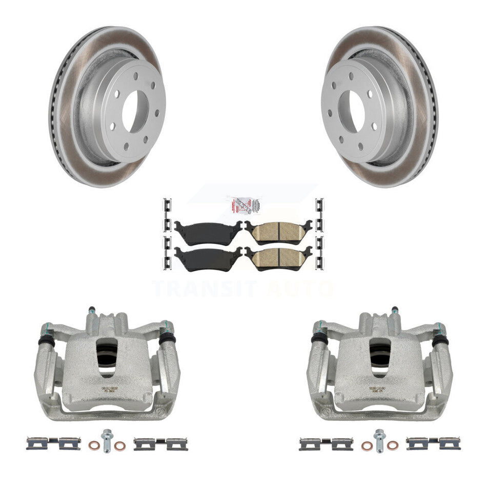 Rear Disc Brake Caliper Coated Rotors And Ceramic Pads Kit For 2012-2014 Ford F-150 With 7 Lug Wheels KCG-101222N