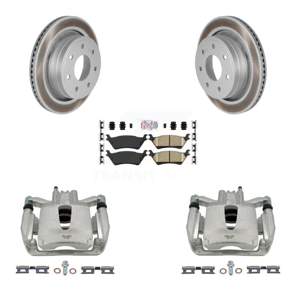 Rear Disc Brake Caliper Coated Rotors And Ceramic Pads Kit For 2012-2014 Ford F-150 With 7 Lug Wheels KCG-101224N